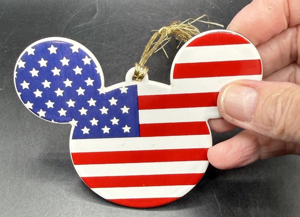 WDW Mickey Mouse Ears American Flag Patriotic Christmas Ceramic Ornament LO30